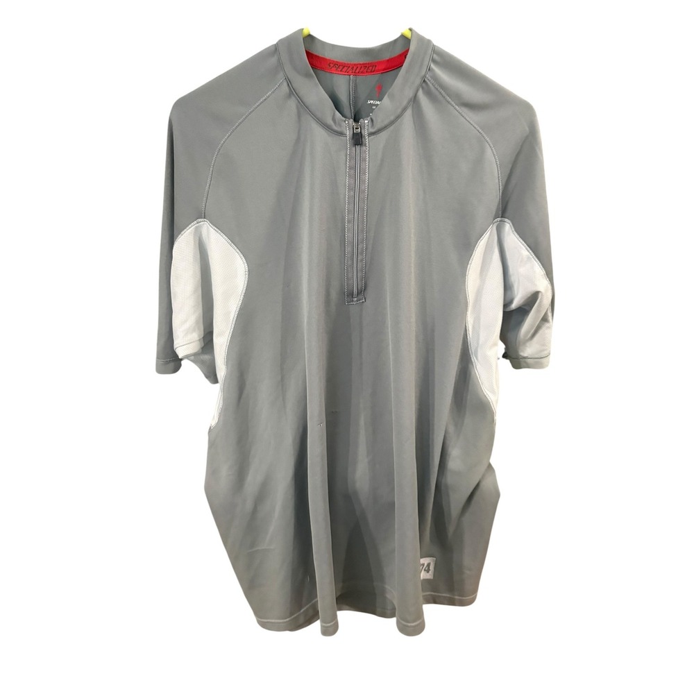 Specialized Mens Cycling Jersey Gray White Quarter Zip Short Sleeve Bike Top XL